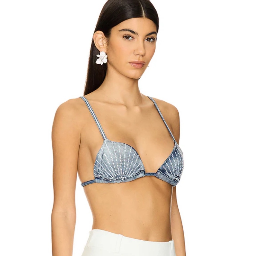 Agua Bendita Lolita Denim Silver Bikini Top in Multicolor